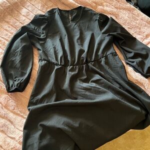SHEIN Black A-Line Dress with Bishop Sleeves
